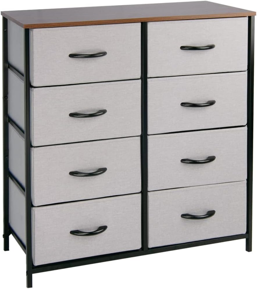 Gray 8 Drawer Vertical Dresser with Fabric Bins F92403