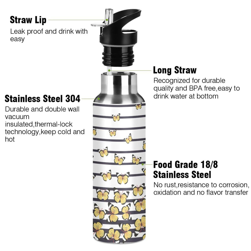 Navy Blue Striped Stainless Steel Vacuum Insulated Water Bottle with Straw Lid 20 OZ K787