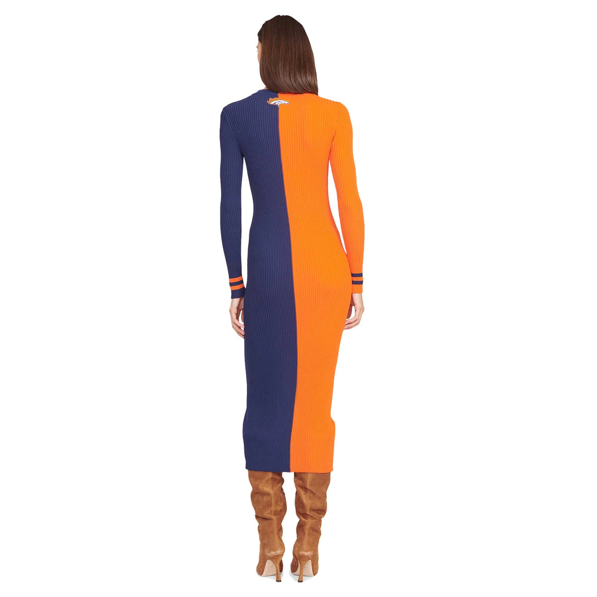 Orange/Navy Knit Button-Up Sweater Dress S526623