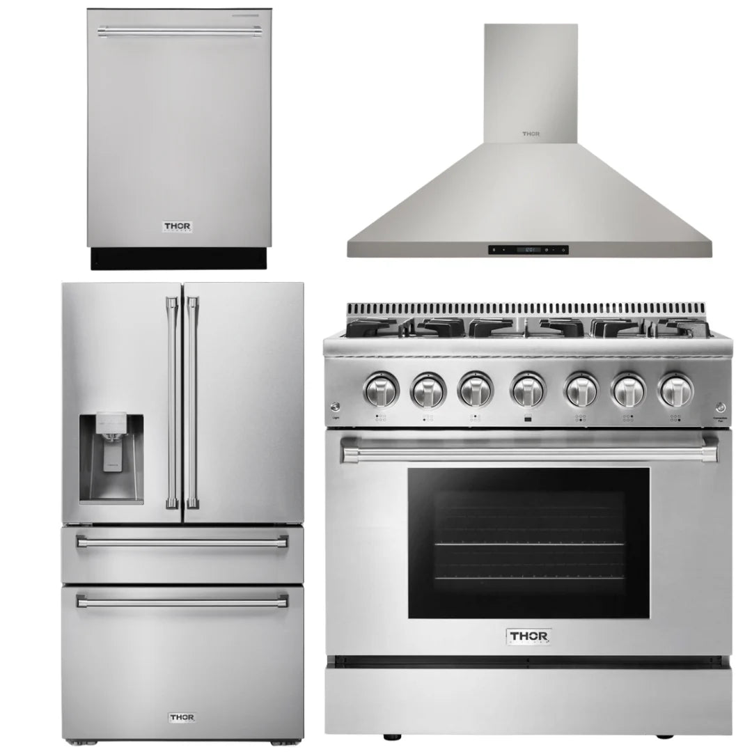36 Propane Dual Fuel Range, Range Hood, Dishwasher, Refrigerator with Water and Ice Dispenser M92338