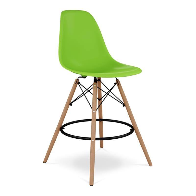 Green Plastic and Wood Counter Stool V195