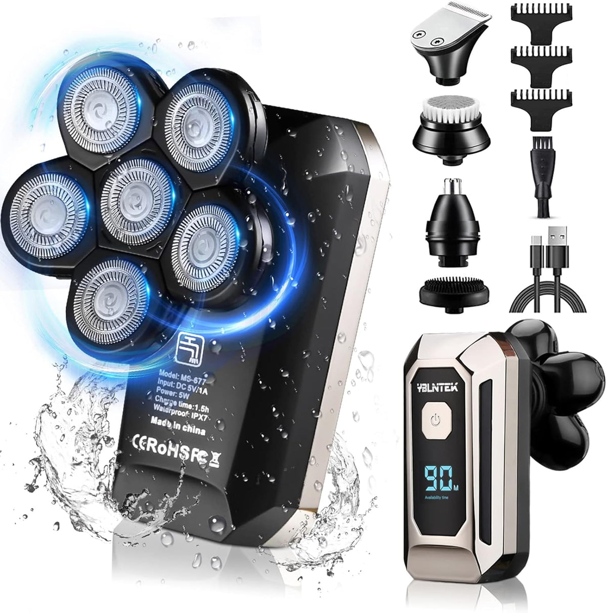 Cordless Electric Rotary Shaver Grooming Kit, Waterproof, LED Display, Fast Charge, Pack of 2 R6323