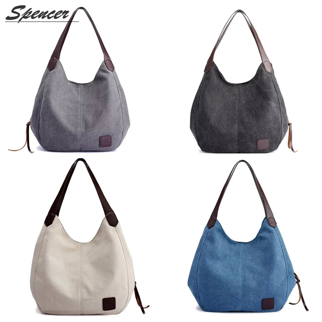 Women's Multi-pocket Cotton Canvas Tote Bag B23390