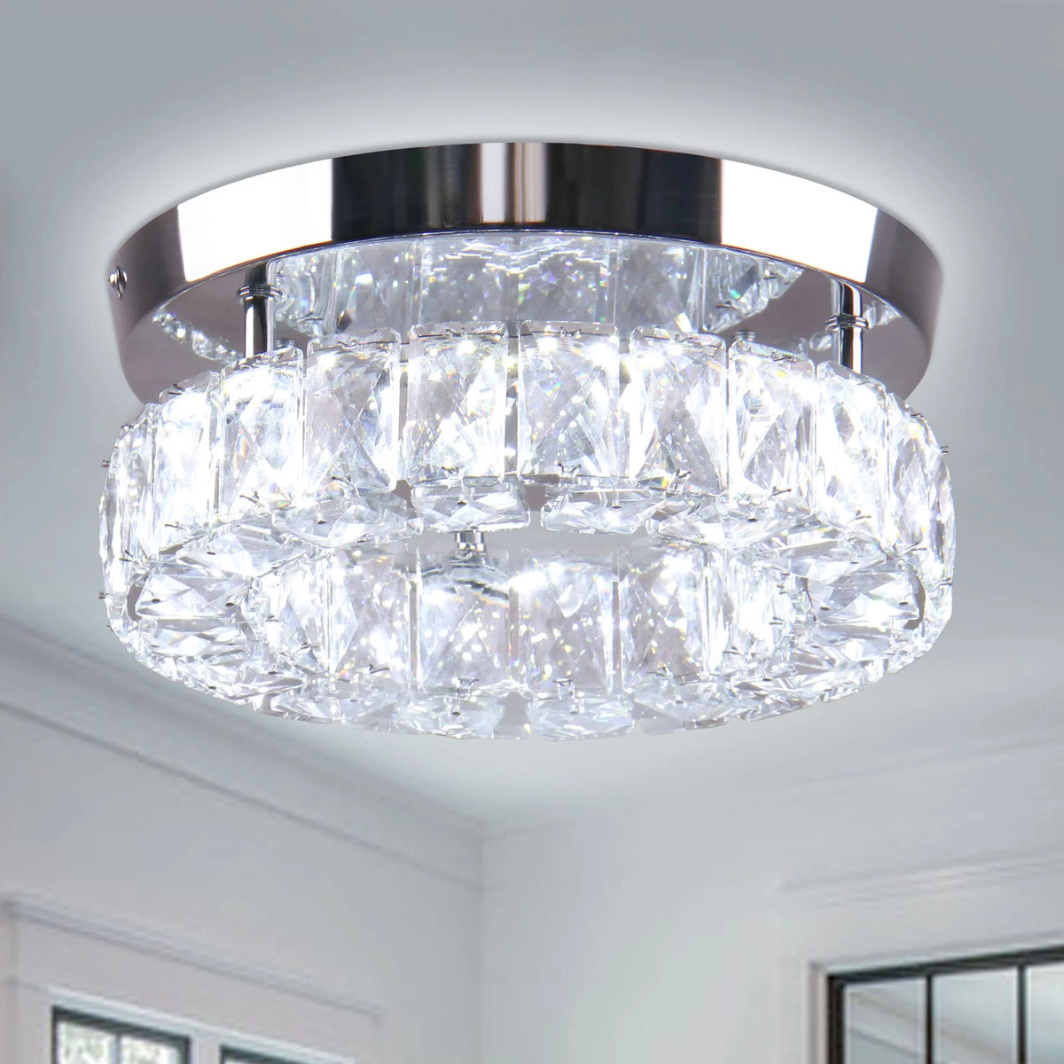 9.8" Crystal Flush Mount Ceiling Light Fixture 15 W 6000K T9486
