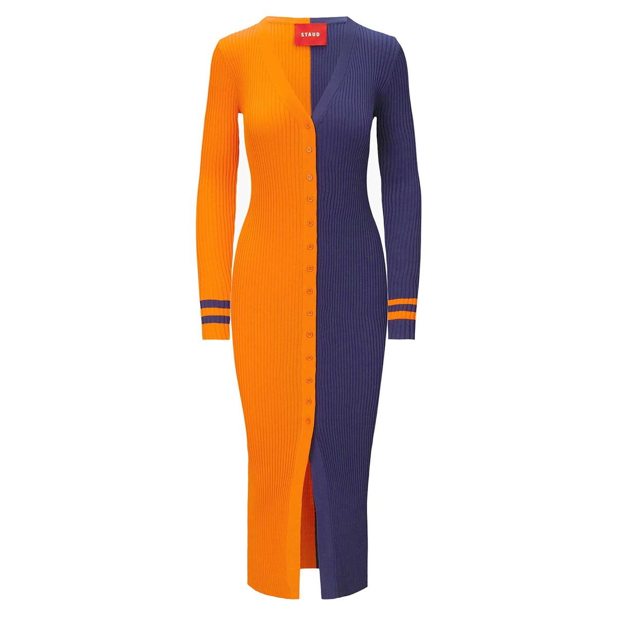 Orange/Navy Knit Button-Up Sweater Dress S526623