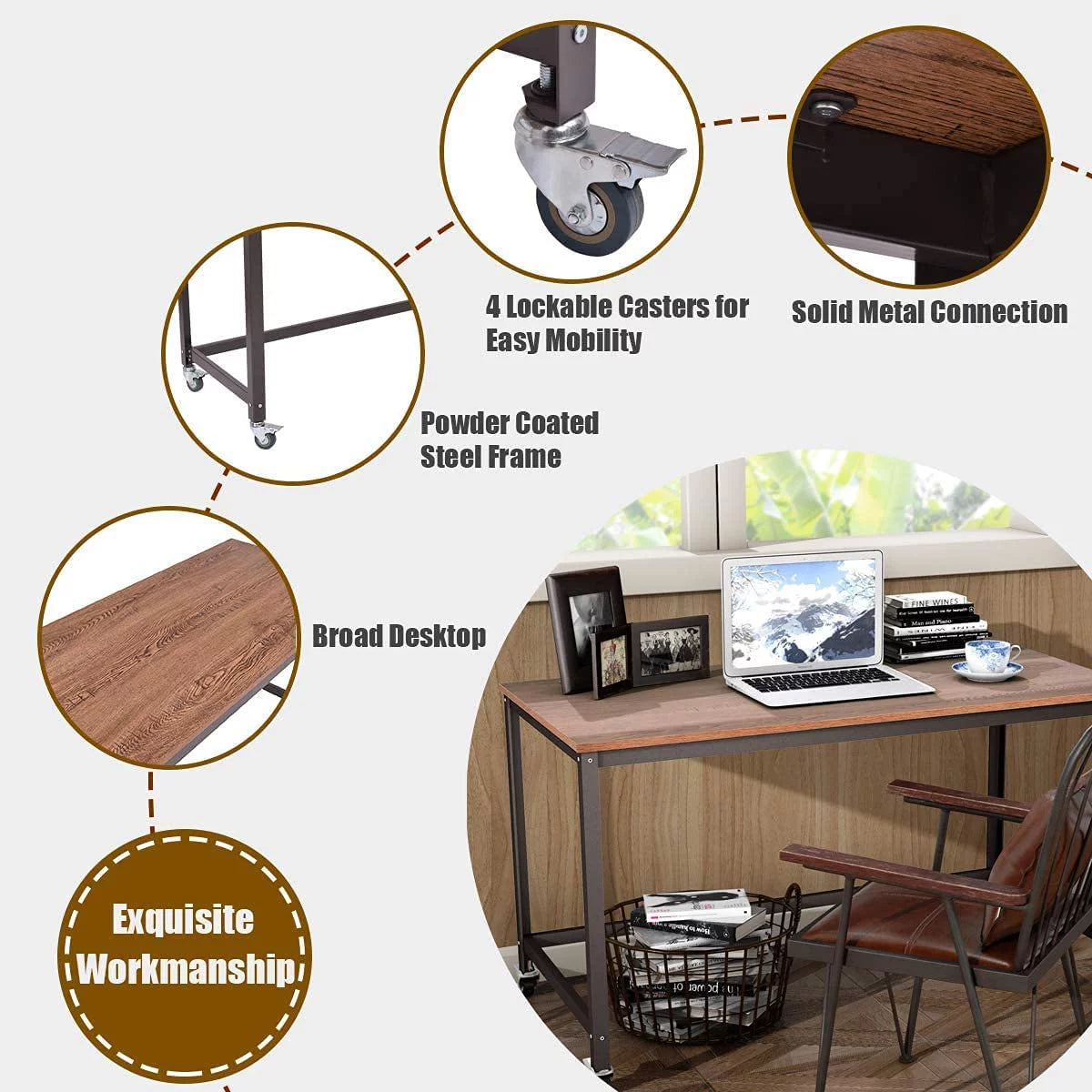 Rolling Computer Desk with 4 Wheels Y975933