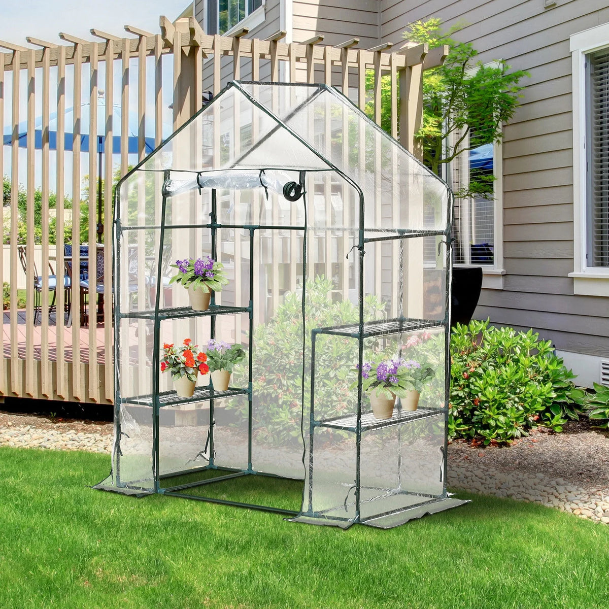 Portable Mini Walk-In Greenhouse with 3 Tier Shelves V48901