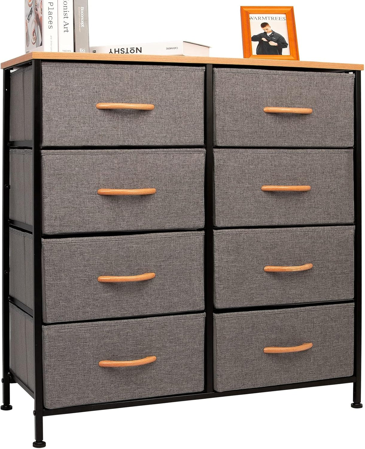 Gray 8 Drawer Vertical Dresser with Fabric Bins F92403
