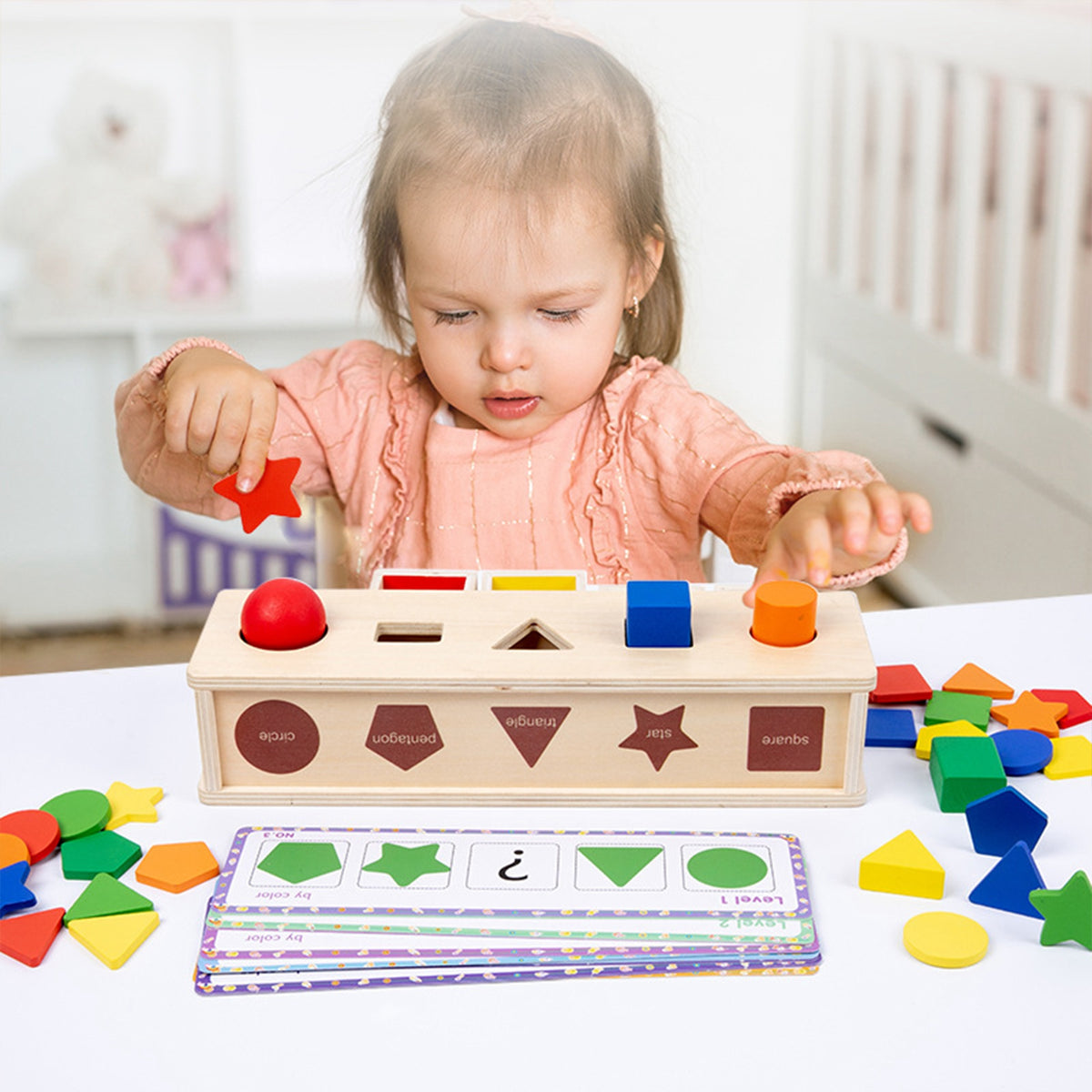 Montessori Wooden Color Shape Sorting Box Game Geometric Matching Blocks Educational Toy R274479