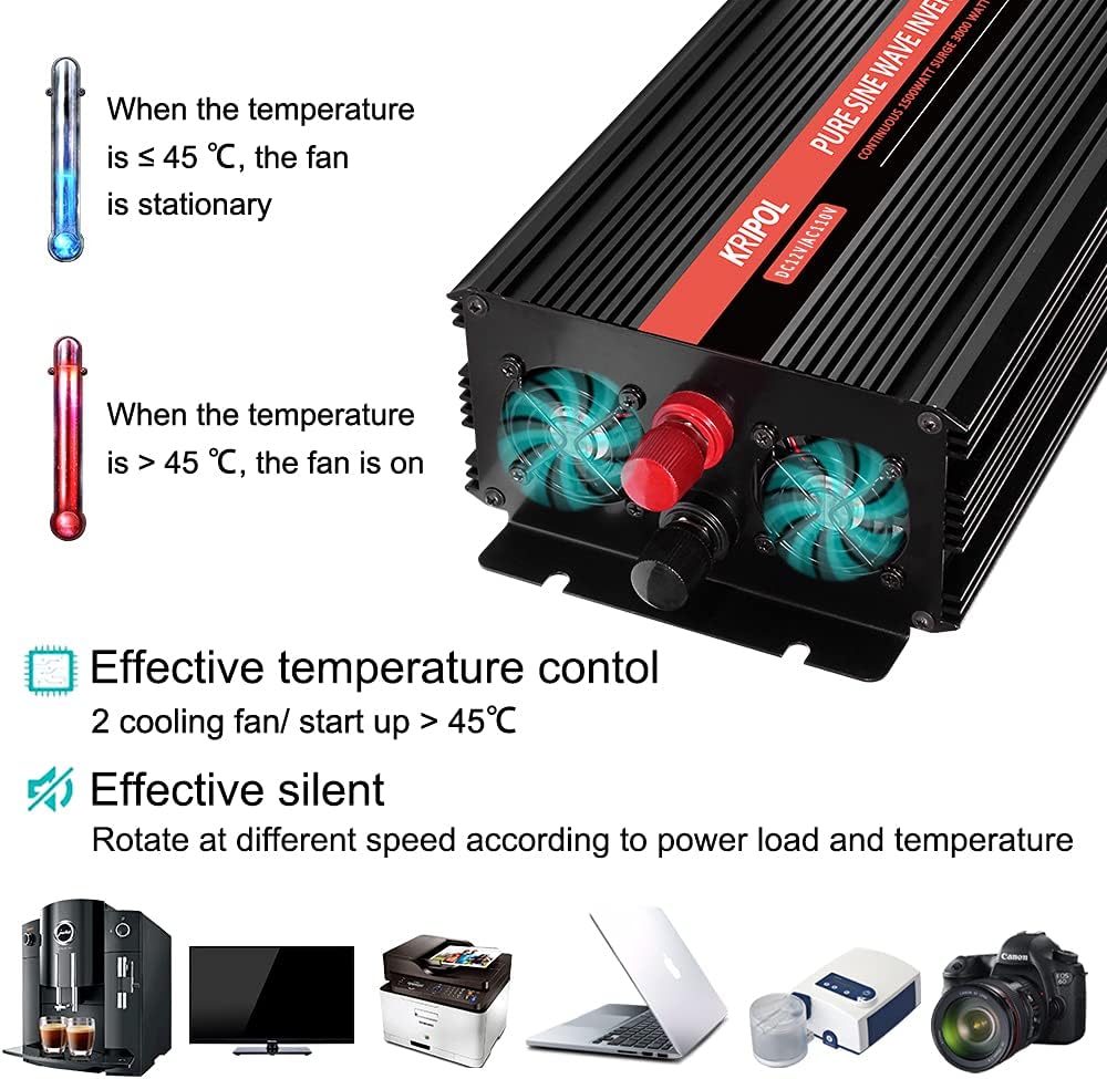 1000 Watt Pure Sine Wave Inverter 12v DC to 110/120v AC with Wireless Remote Control M955
