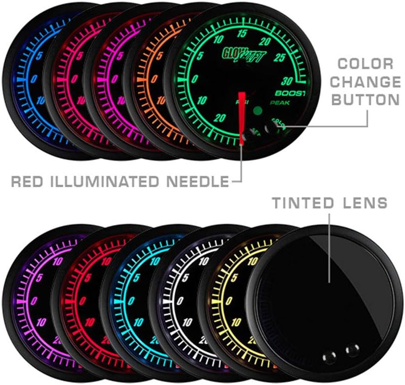 10 Color 10 BAR Oil Pressure Gauge Kit with Electronic Sensor, Black Dial, Tinted Lens, 52mm X27029