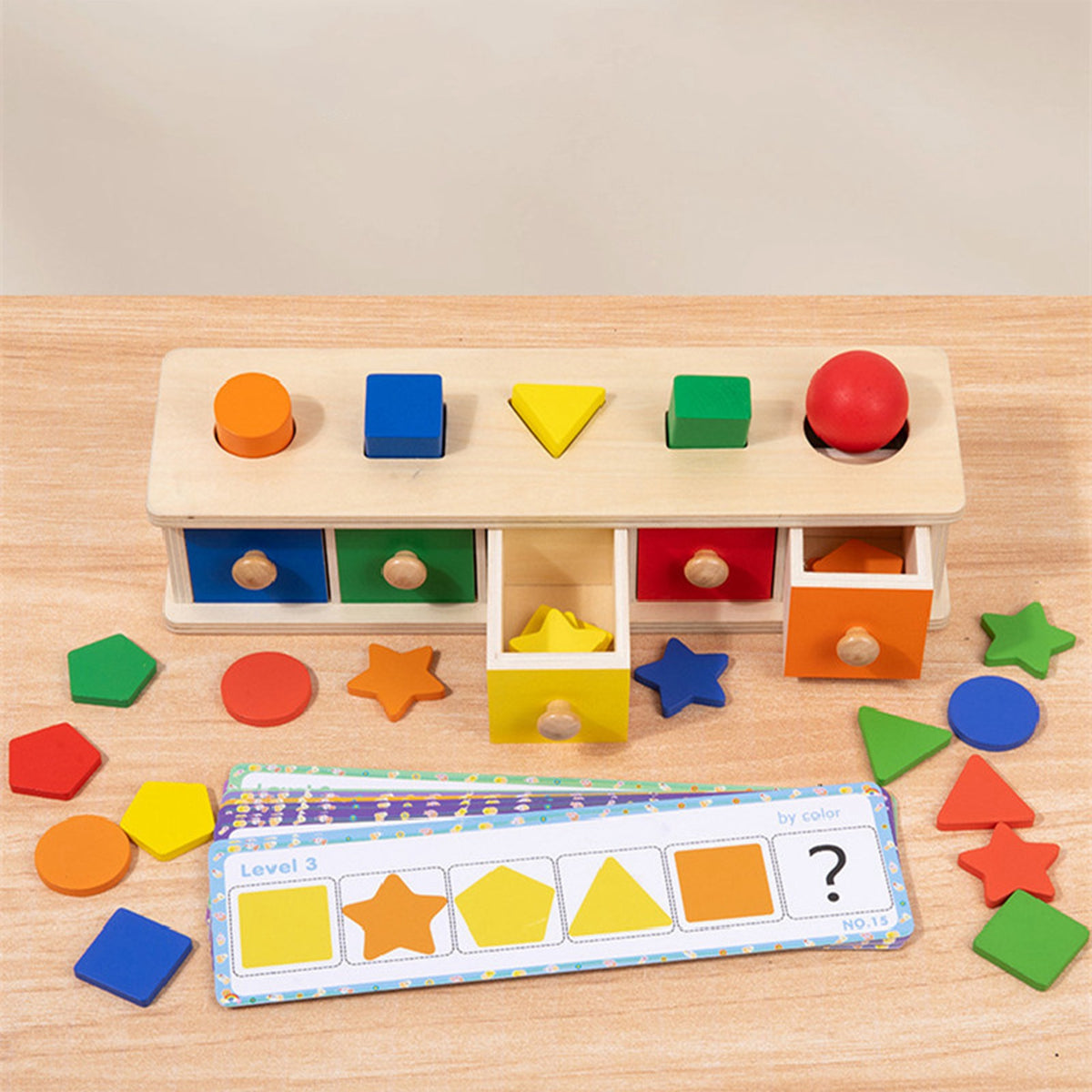 Montessori Wooden Color Shape Sorting Box Game Geometric Matching Blocks Educational Toy R274479